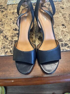 Coach Black Leather Open-Toe Slingback Heels